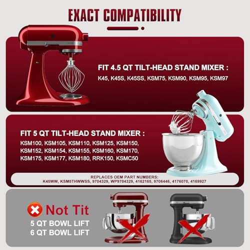 Cowbright Whole Stainless Steel K45WW Whisk Attachment for KitchenAid 455 TiltHead Mixer Dishwasher Safe Wire Whip for Kitchen Aid - Image 3