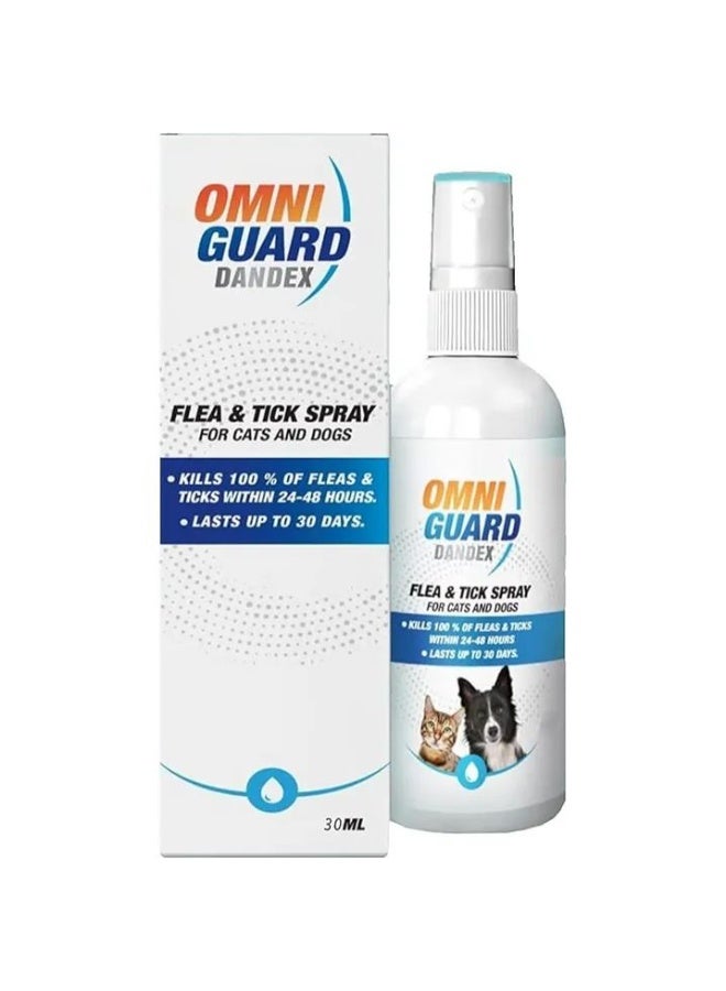 OMNI GUARD OMNIMAX Omniguard Fleas and Ticks Spray for Cats and Dogs Effective Parasite Control 30 ml