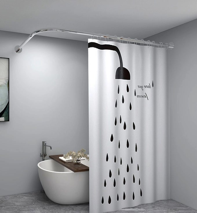 CORNER SHOWER CURTAIN ROD SIZE 60X30 SLIVER COLOR STAINLESS STEEL 304 L SHAPED NO DRILL CURTAIN ROD FOR BATHTUB