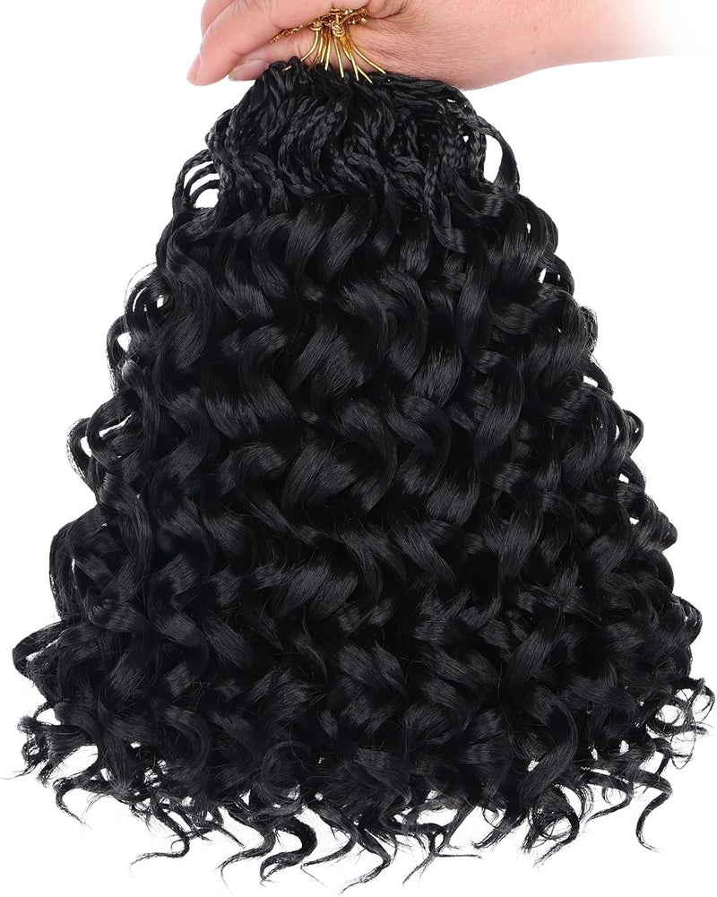 Leeven Gogo Curl Crochet Hair 10 Inch 8 Packs Black Ocean Wave Crochet Hair Pre Looped Deep Twist Goddess Box Braids Short Curly Water Wave Synthetic Braiding Hair for Women Girl Kids - Image 2