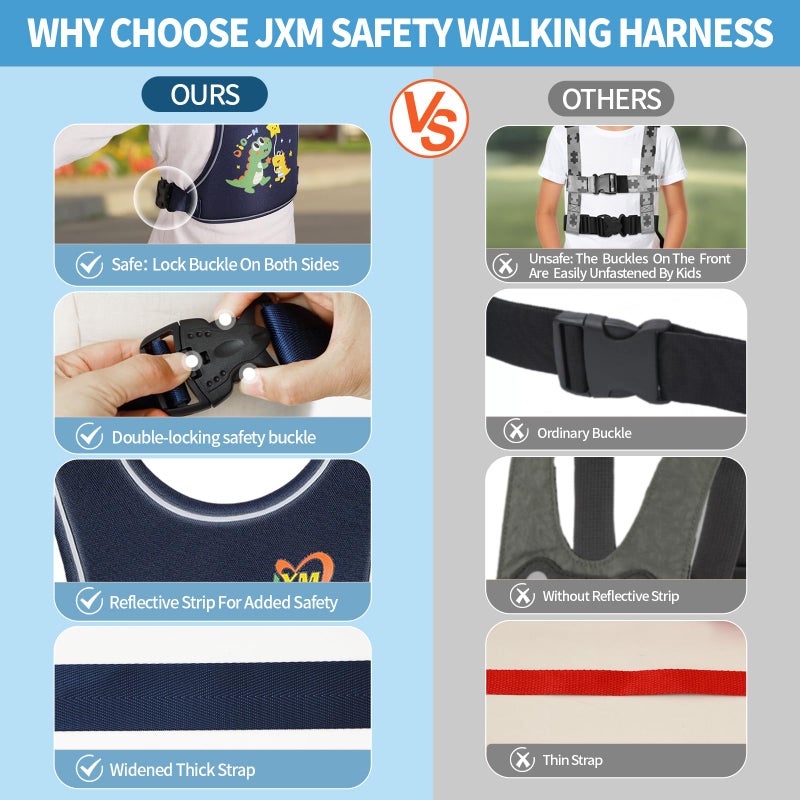 JXM Safety Walking Harness for Big Kids 6-12, Anti-Elopement Vest Harness for Autism Special Needs ADHD, Reflective Leash with Handle for Autistic, Active Children, Adjustable Tether for Travel and Crowds - Image 3