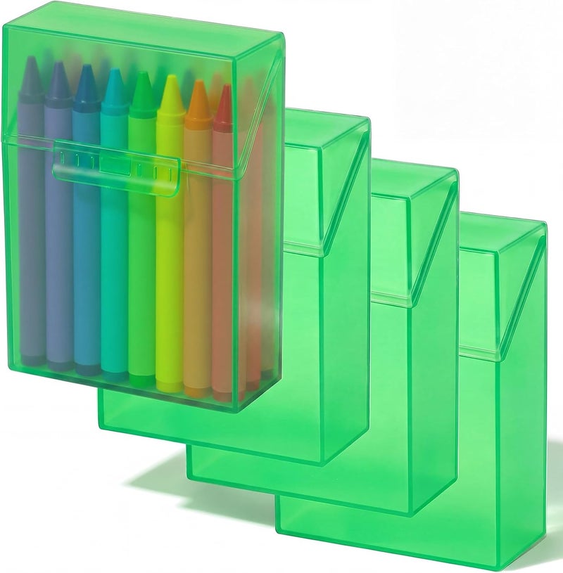 Clabby 4 Pcs Plastic Crayon Organizer Case for 24 Count Crayons Kids Art Supply Storage Box with Lid, Portable Holder for Classroom Home Travel, Fits Standard 24-Pack Crayon (Green) - Image 1