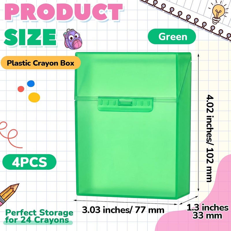 Clabby 4 Pcs Plastic Crayon Organizer Case for 24 Count Crayons Kids Art Supply Storage Box with Lid, Portable Holder for Classroom Home Travel, Fits Standard 24-Pack Crayon (Green) - Image 2