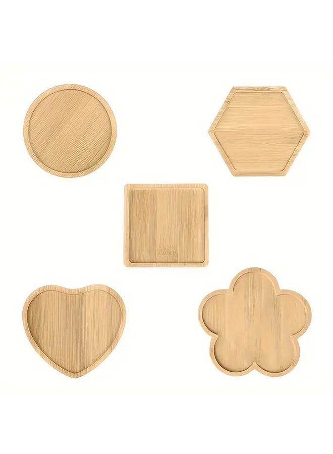 Hexagonal Bamboo Tray And Wooden Coaster Set 2pcs For Succulent Plants - Image 1