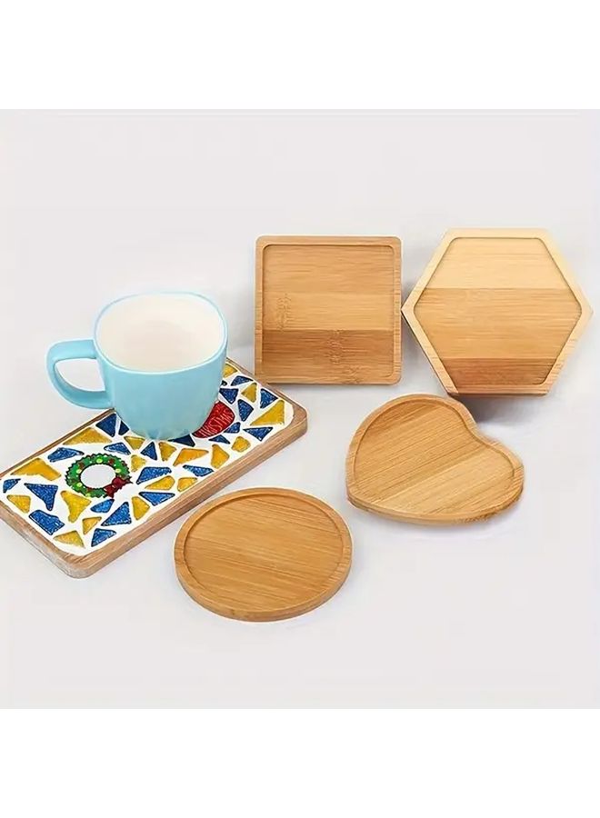 Hexagonal Bamboo Tray And Wooden Coaster Set 2pcs For Succulent Plants - Image 3