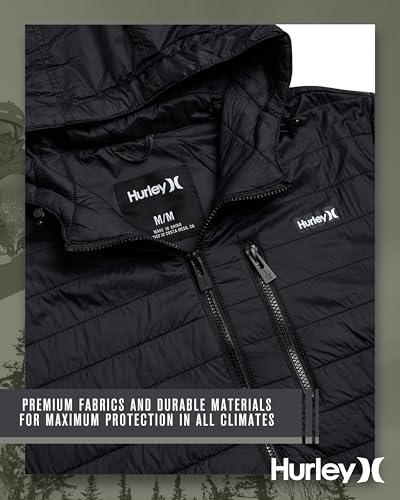 Hurley Mens Puffer Jacket - Lightweight Packable Insulated Winter Coat for Men - Weather Resistant Quilted Outdoor Jacket, Size Medium, True Black - Image 5