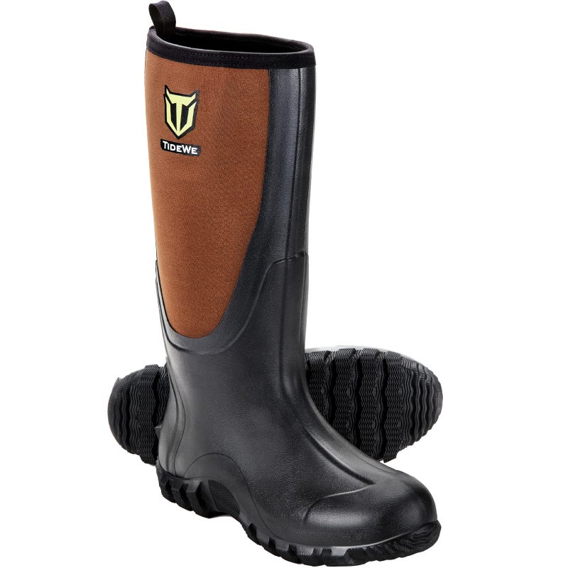 TIDEWE Rubber Boots for Men Multi-Season, Waterproof Rain Boots with Steel Shank, 6mm Neoprene Sturdy Rubber Outdoor Hunting Boots Size 8 (Brown) - Image 1