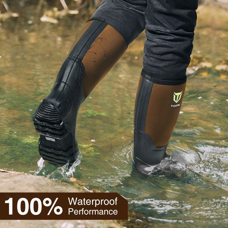 TIDEWE Rubber Boots for Men Multi-Season, Waterproof Rain Boots with Steel Shank, 6mm Neoprene Sturdy Rubber Outdoor Hunting Boots Size 8 (Brown) - Image 2