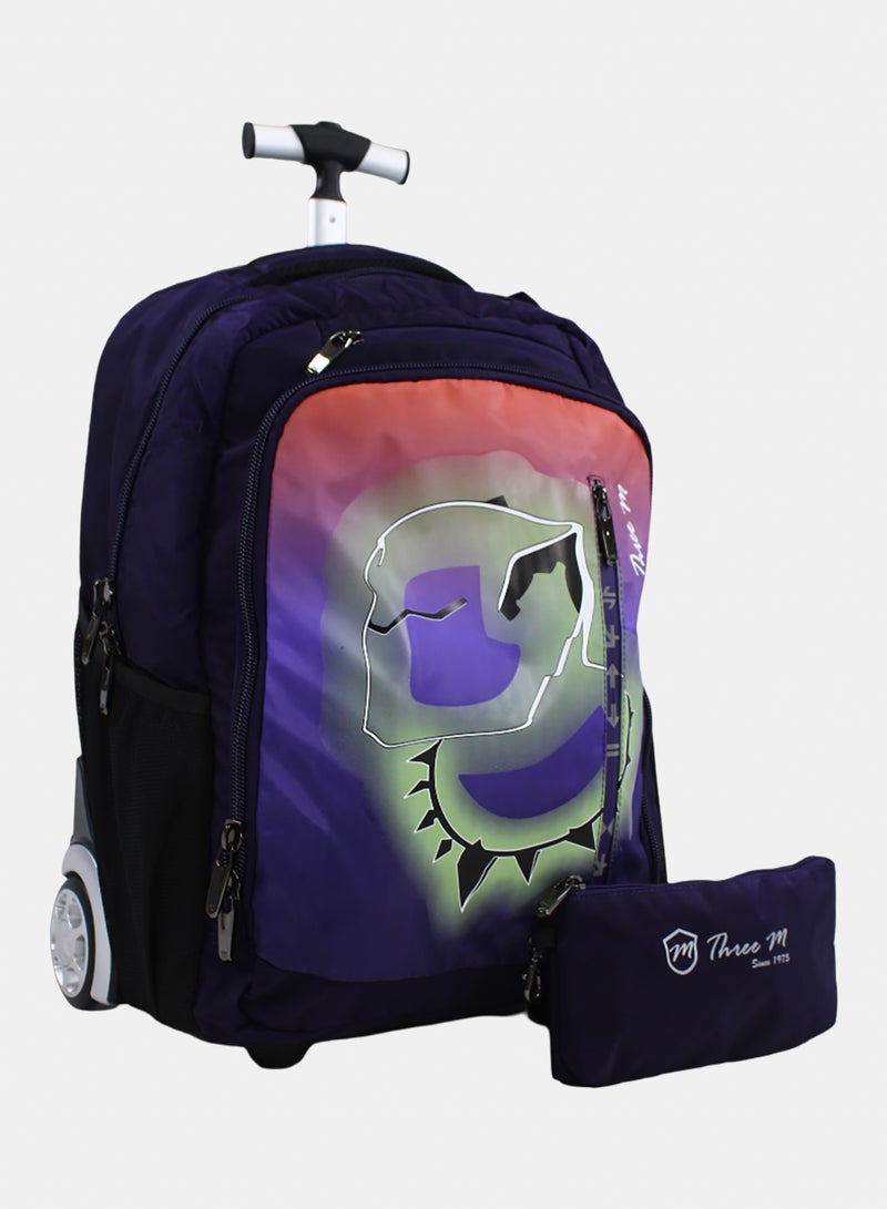 3M Dinosaur Trolley School Bag with Pencil Case – Purple - Image 1