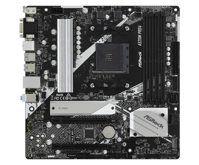 ASRock لوحة أم ASRock A520M Pro4 متوافقة مع معالجات AMD Ryzen 3000/4000 (مقبس AM4) مع شريحة A520، Micro ATX [منتج معتمد محلياً] - Image 2