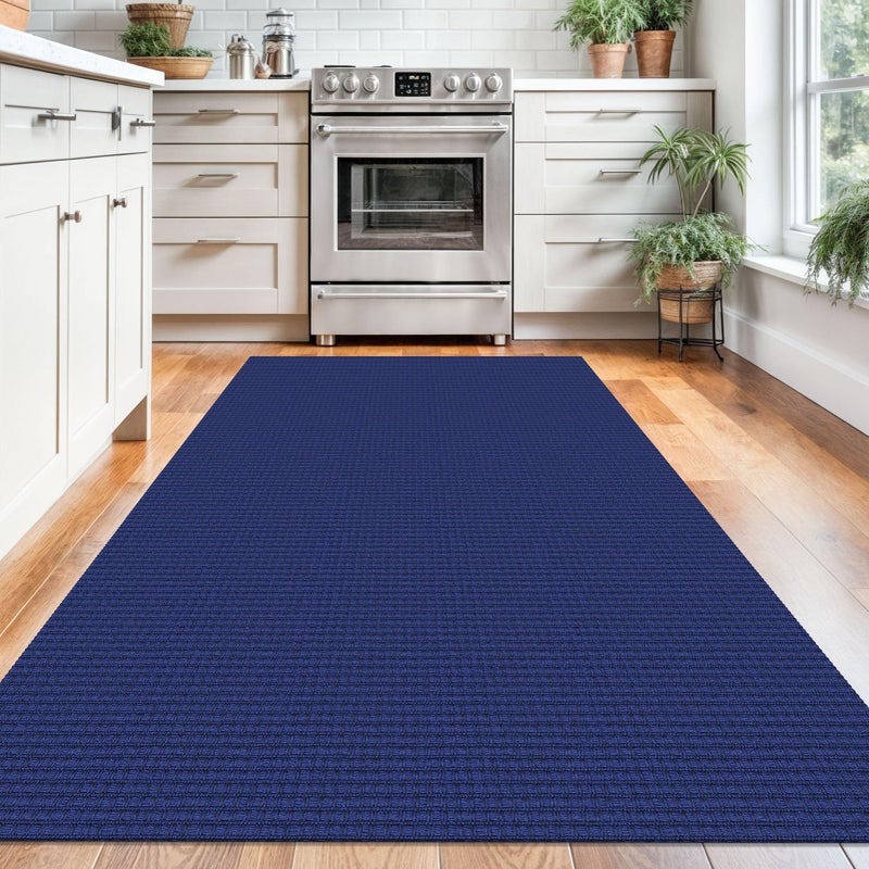 KOZYFLY Washable Area Rug 4x6 ft Non Slip Rubber Backed Living Room Rugs Braided Woven Cotton Kitchen Rugs Indoor Entryway Rug Floor Carpet for Dining Living Room Bedroom, Royal Blue/Navy - Image 2