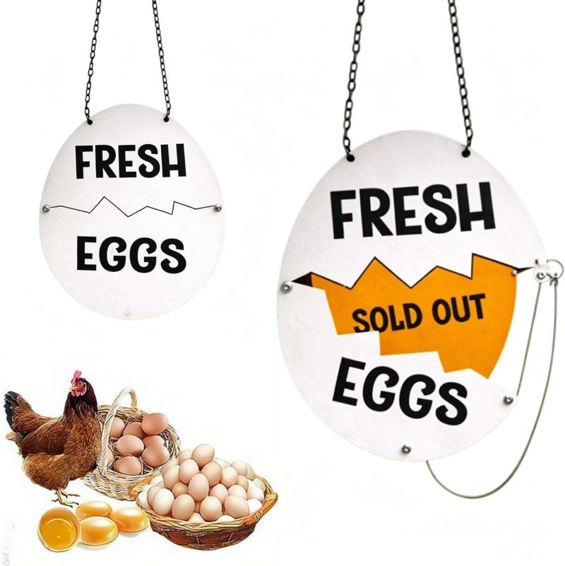 Farm Fresh Eggs Sign 30*22*1.3Cm Dual-Message Sliding Panel Design Cracked Shell Design - Premium Wood Outdoor Durability Rustic Farmhouse Decor for Farm Stands, Chicken Coops And Farmer's Markets - Image 1