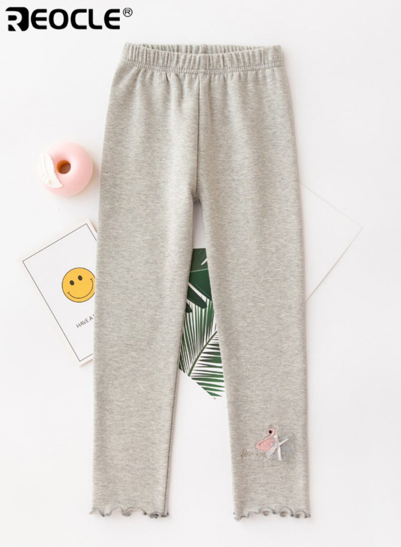 REOCLE Girl's Cotton Leggings with Fashionable Design and Soft Brushed Fabric Comfortable Base Layer Pants for Spring Autumn Wear - Image 1