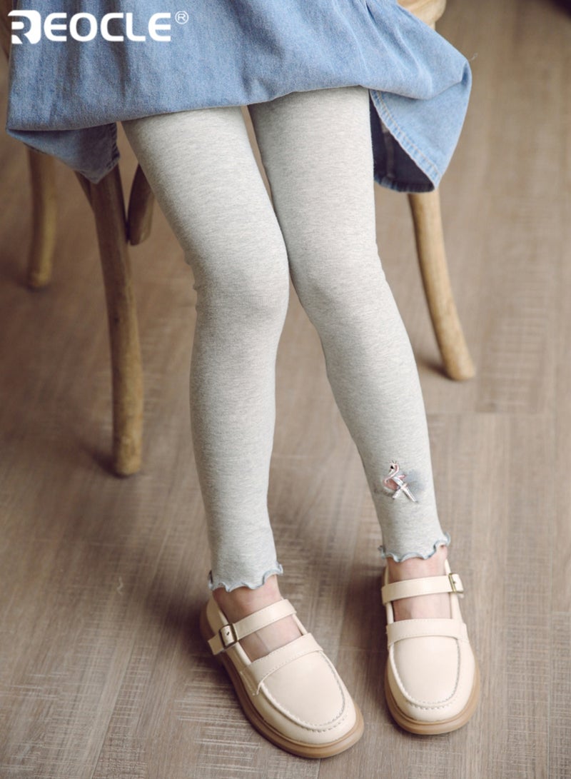 REOCLE Girl's Cotton Leggings with Fashionable Design and Soft Brushed Fabric Comfortable Base Layer Pants for Spring Autumn Wear - Image 2
