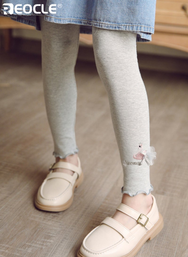 REOCLE Girl's Cotton Leggings with Fashionable Design and Soft Brushed Fabric Comfortable Base Layer Pants for Spring Autumn Wear - Image 3