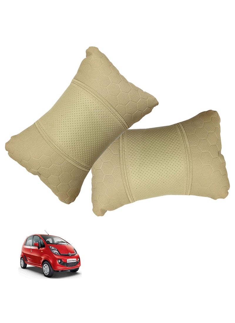 Adroitz Adroitz Beige Car Seat Neck Rest Cushion Pillow in Football PrintSet of 2 for Nano_PR397  - Image 1