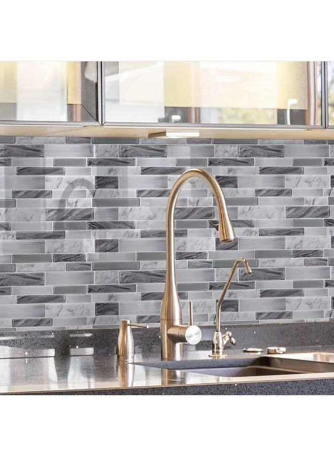 زيمي ٢٥ قطعة من ملصقات الفينيل ثنائية الأبعاد بتصميم رخامي، ذاتية اللصق ومقاومة للخدش، لجدار المطبخ، وجدران الحمام، وديكور غرفة الطعام - تصميم أنيق باللونين الرمادي والأبيض، ديكور جدار المطبخ | تصميم متشابك | لاصق متين، ديكور وإكسسوارات المطبخ - Image 4