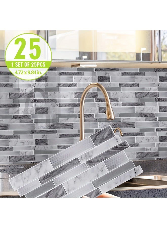 زيمي ٢٥ قطعة من ملصقات الفينيل ثنائية الأبعاد بتصميم رخامي، ذاتية اللصق ومقاومة للخدش، لجدار المطبخ، وجدران الحمام، وديكور غرفة الطعام - تصميم أنيق باللونين الرمادي والأبيض، ديكور جدار المطبخ | تصميم متشابك | لاصق متين، ديكور وإكسسوارات المطبخ - Image 1