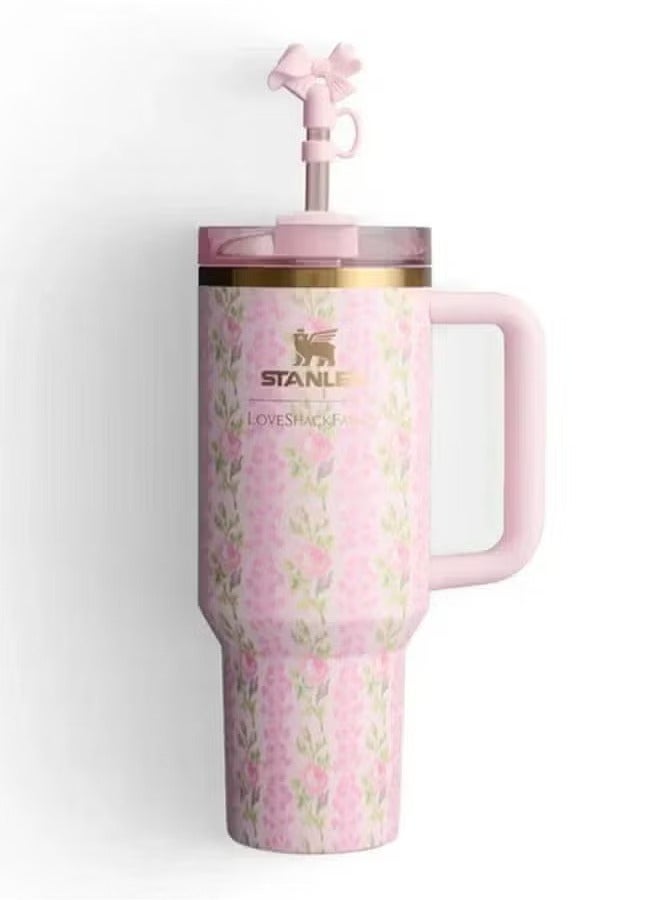 Stanley Stanley Love Shack Fancy H2.0 Flow State 40oz  Tumbler, Stainless Steel Vacuum Insulated Quencher with Lid, Straw, and Stopper, Ideal for Water and Iced Tea, Keeps Drinks Cold, Presented in Elegant Gift-Ready Packagin - Image 3
