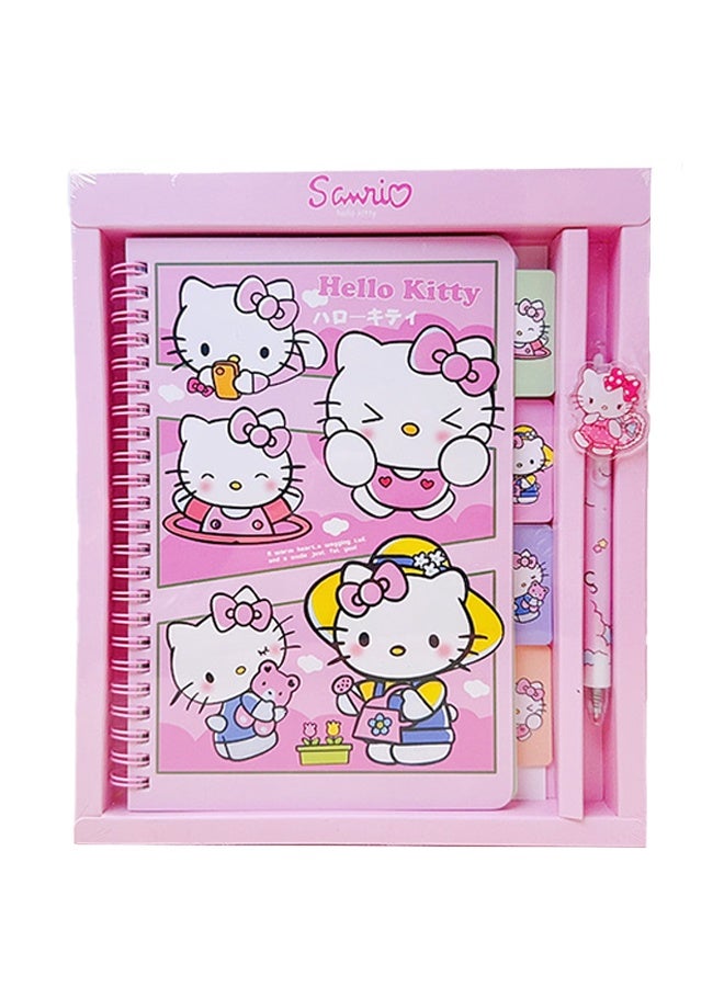 سانريو دفتر ملاحظات لطيف برسومات كرتونية كاواي مع قلم، طقم دفتر ملاحظات يدوي للبنات، مناسب لمذكرات المدرسة، دفتر ملاحظات للسفر، هدية للكتابة والرسم. - Image 1