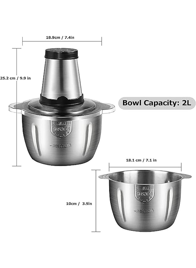 Electric Meat Grinder 2L Stainless Steel Electric Meat Chopper Food Processor Machine For Meat Vegetables Fruits And Nuts 2L
