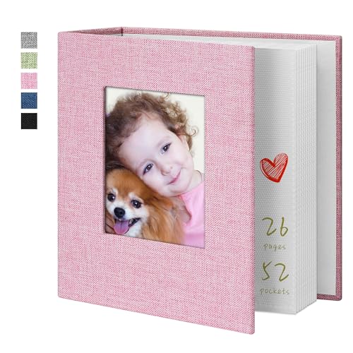 Yopih Photo Album 4x6 52 Pockets with Linen Cover Picture Albums for Family, Wedding, Baby, Photo Book Holds Vertical Pictures Pink - Image 1