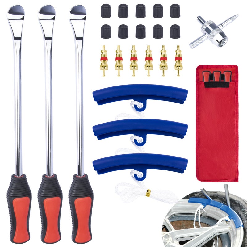 ecocstm 12.2 Inch Tire Spoons, Dirt Bike Tire Changing Tools, Tire Changing Kit, Tire Removal Tool, with Rim Protector, Valve Tool, Valve Cores and Caps, for Motorcycle/Lawn Mower/Tractor/Bicycle - Image 1