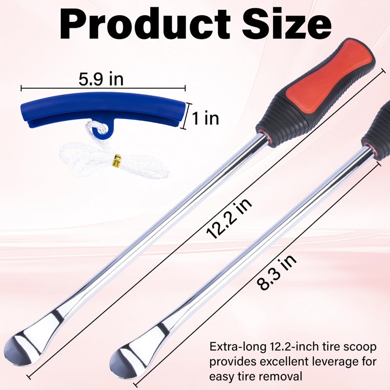 ecocstm 12.2 Inch Tire Spoons, Dirt Bike Tire Changing Tools, Tire Changing Kit, Tire Removal Tool, with Rim Protector, Valve Tool, Valve Cores and Caps, for Motorcycle/Lawn Mower/Tractor/Bicycle - Image 2