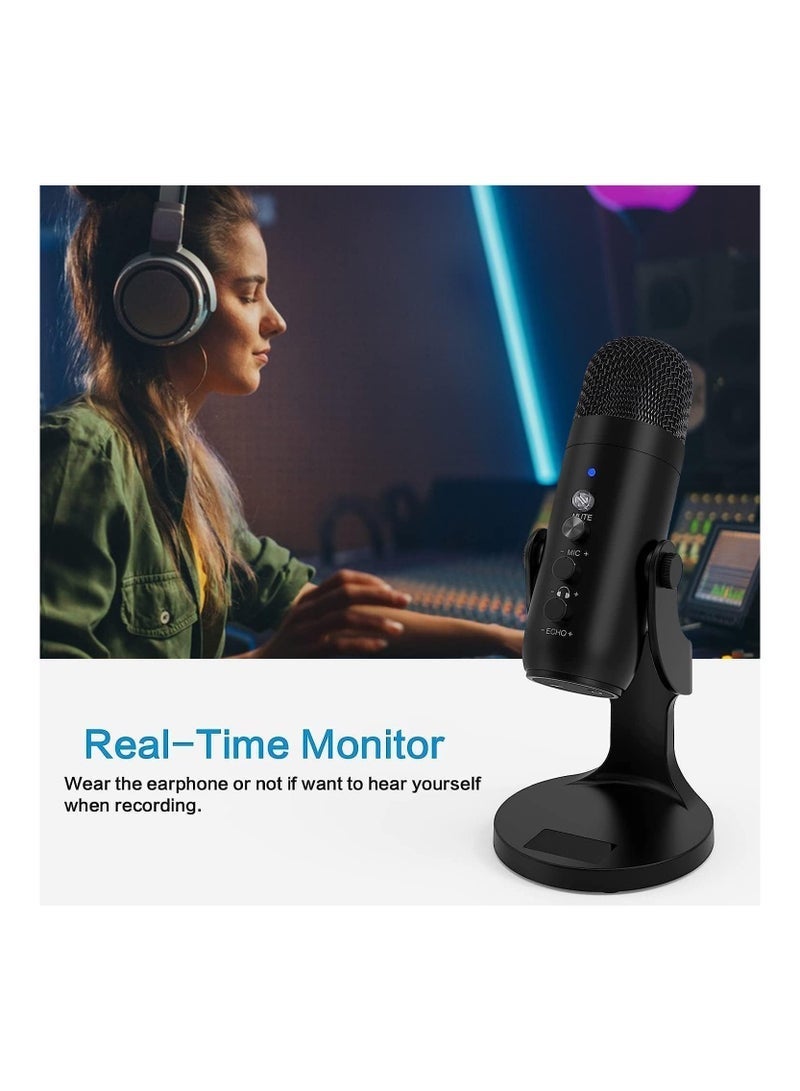 Gravity Gaming USB Microphone With Quick Mute For Phone Computer PC PS5 Studio Mic With Gain Control Echo And Monitor Volume Adjust For Streaming Vocal Recording ASMR Podcast Video. - Image 4