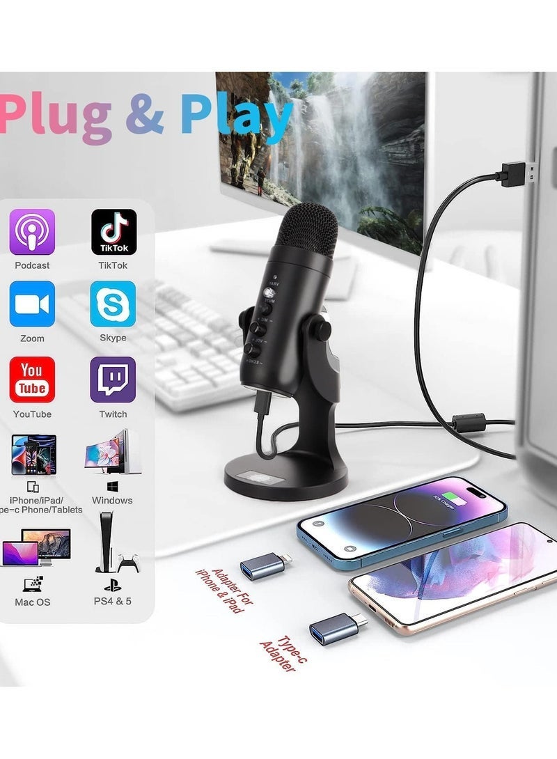 Gravity Gaming USB Microphone With Quick Mute For Phone Computer PC PS5 Studio Mic With Gain Control Echo And Monitor Volume Adjust For Streaming Vocal Recording ASMR Podcast Video. - Image 3