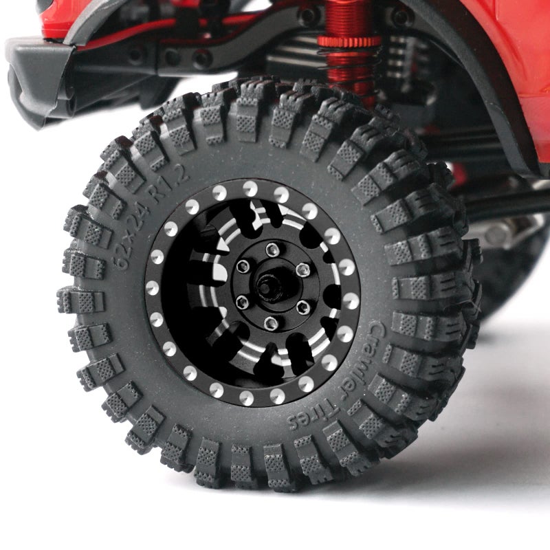 OGUNKE OGRC 1.0 Plus (1.2 Inches) Beadlock Wheel and Tires Set 7mm Negative Offset Wheel Rims SS Super Soft Sticky Tires for TRX4M SCX24 FCX24 AX24 1/24 1/18 RC Crawler Car - 62 * 24mm (Black) - Image 2