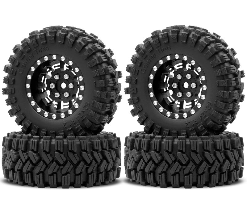 OGUNKE OGRC 1.0 Plus (1.2 Inches) Beadlock Wheel and Tires Set 7mm Negative Offset Wheel Rims SS Super Soft Sticky Tires for TRX4M SCX24 FCX24 AX24 1/24 1/18 RC Crawler Car - 62 * 24mm (Black) - Image 1