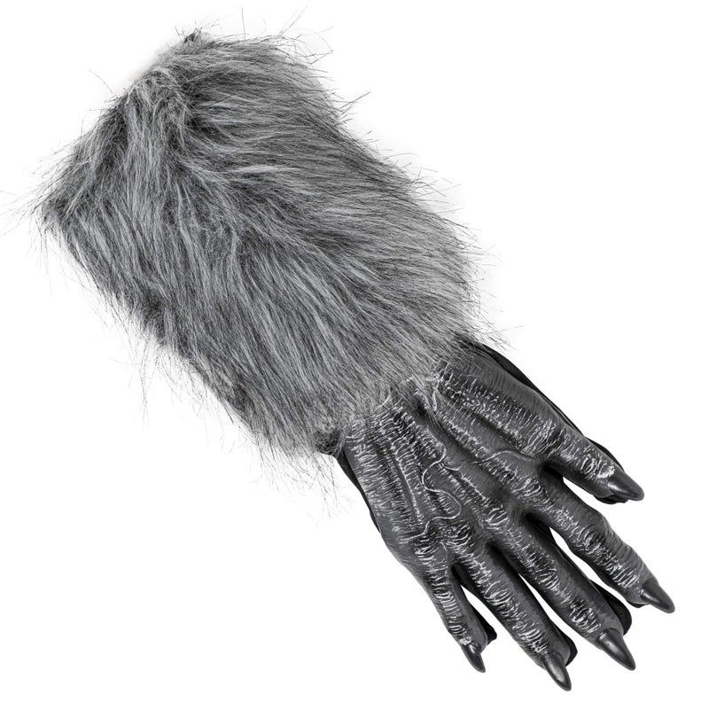Skeleteen Werewolf Hand Costume Gloves - Grey Hairy Wolf Claw Hands Paws Monster Costume Accessories for Kids and Adults - Image 5