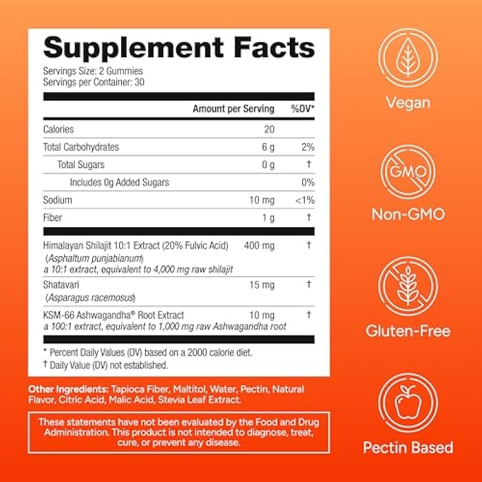 Purify Life Sugar-Free Himalayan Shilajit Gummies for Men and Women [4000mg - 10:1 Extract] Energy, Focus & Testosterone Booster with KSM 66 Ashwagandha and Shatavari - Non-GMO - Image 4