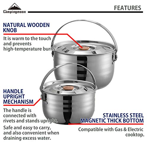 camping moon CAMPINGMOON 16PCS Camping Cookware Set Stainless Steel Outdoor Nesting Cooking Mess Kit Pots Pans Bowls with Storage Carrying Tote Bag MC240 - Image 4