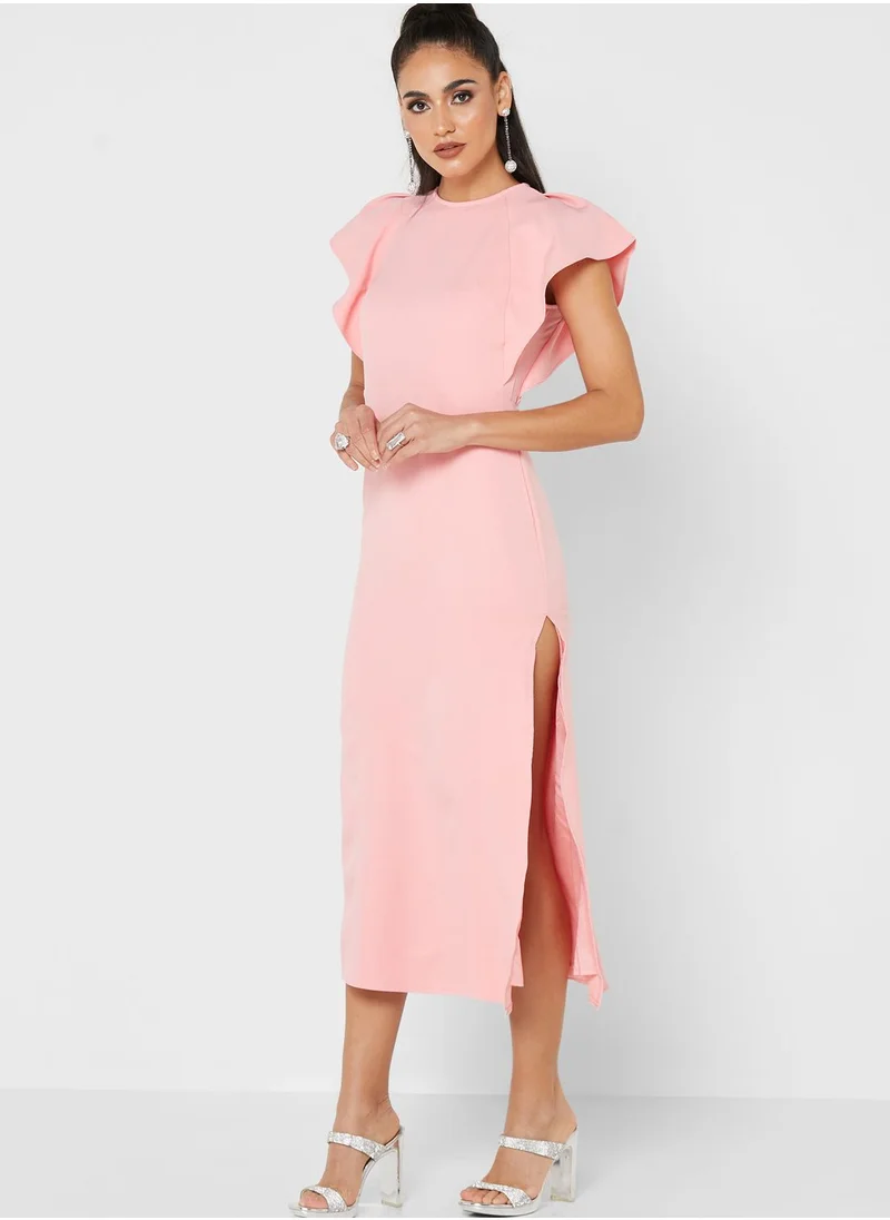 Khizana Frill Sleeve Dress With Side Slit