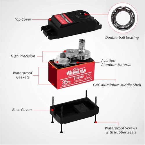Aideepen 35KG Servo High Torque RC ServoServo Motor 4884V RC Servo Full Metal Gear Waterproof Compatible with 18 110 112 RC Car with 25T Servo Horn and Parts 2702 Pack - Image 5