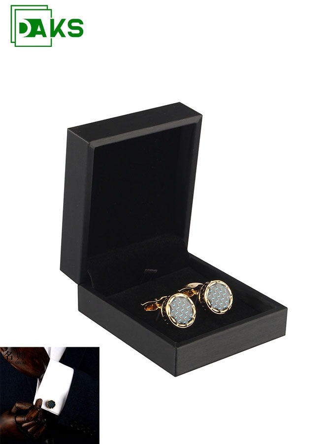 DAKS Gold Cufflinks with Blue Carbon Fiber Inlay – Elegant Stainless Steel Accessory for Weddings & Business - Image 5