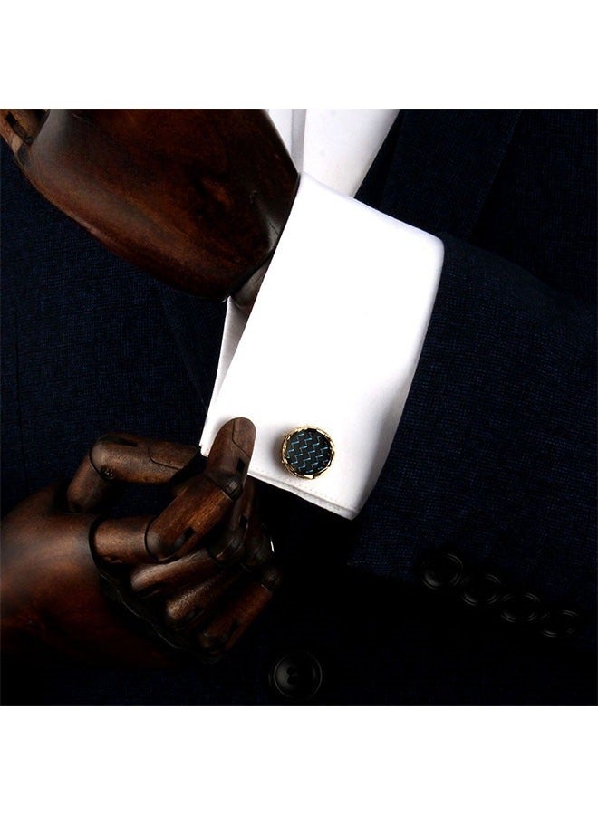 DAKS Gold Cufflinks with Blue Carbon Fiber Inlay – Elegant Stainless Steel Accessory for Weddings & Business - Image 3