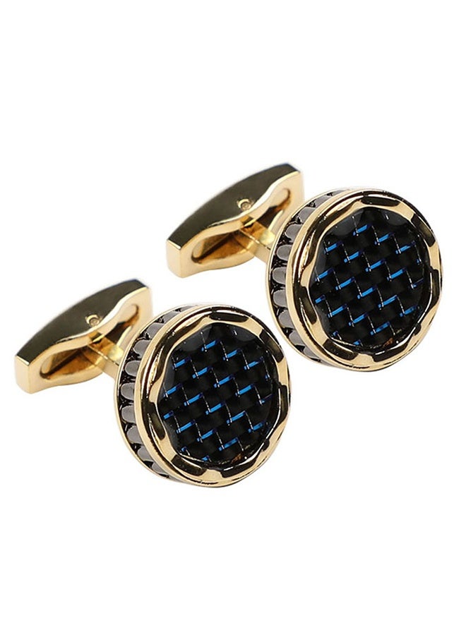 DAKS Gold Cufflinks with Blue Carbon Fiber Inlay – Elegant Stainless Steel Accessory for Weddings & Business - Image 4