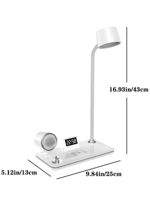 LED Desk Lamp with 360 Degree Adjustable Arm, 3 Color Modes, Table Lamp, Clock, Bedside Lamps, Touch Control with Bluetooth Speaker, Eye-Care Reading Lamp for Study, No Wireless Charger