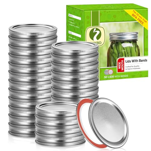 SKYBD 100Pcs/50 sets Canning Lids and Rings Wide mouth, Premium Mason Jar Lids with Rings/Bands for Ball, Kerr Jars - Food Grade Material, 100% Fit & Airtight for Wide Mouth Mason Jars - Image 1