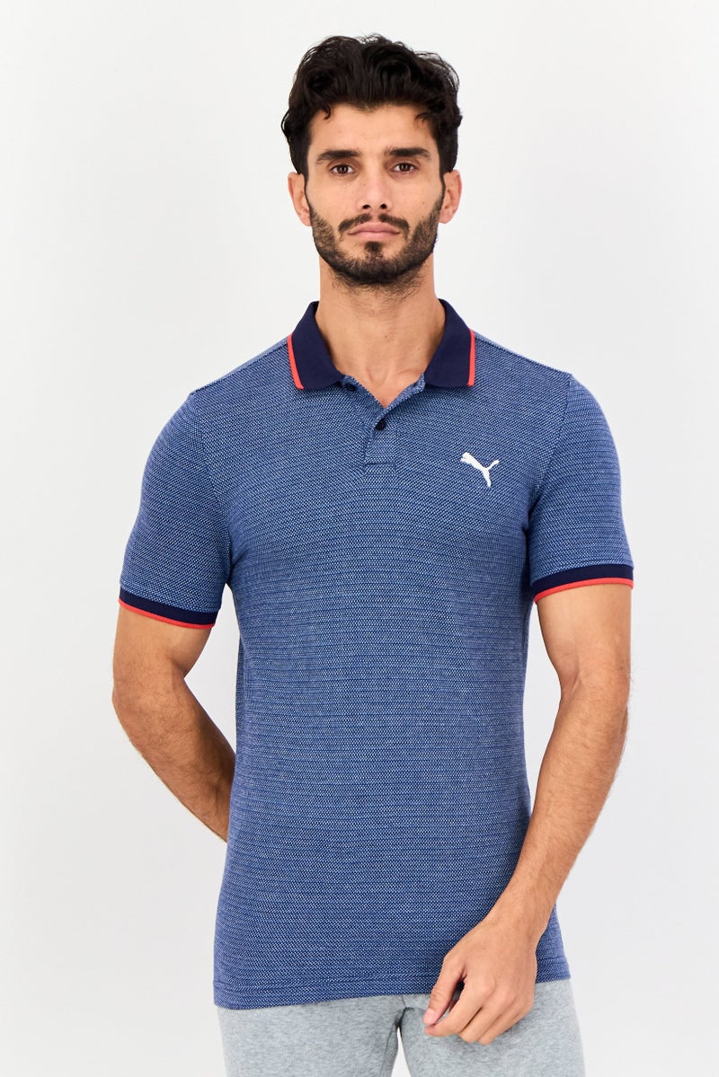 PUMA قميص بولو خارجي بأكمام قصيرة للرجال بقصة ضيقة، أزرق مائل إلى الرمادي - Image 1