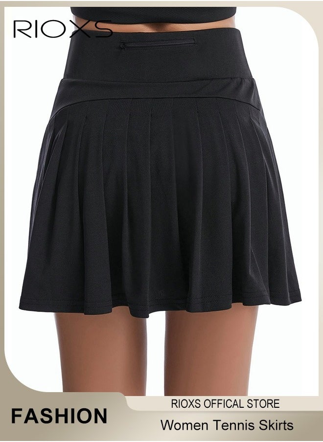 RIOXS - Women Tennis Skirts,Sports Skirts 2-In-1 Liner Shorts,Comfy Golf Skirts,High Waisted Skirts With Pockets For Athletic Skorts Running Pickleball,Workout Sportwear Skirts Shorts - Image 1