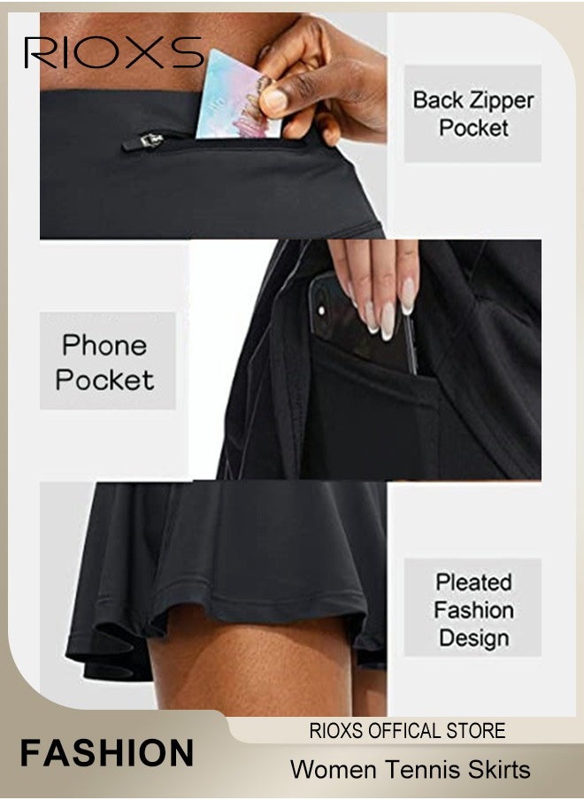 RIOXS - Women Tennis Skirts,Sports Skirts 2-In-1 Liner Shorts,Comfy Golf Skirts,High Waisted Skirts With Pockets For Athletic Skorts Running Pickleball,Workout Sportwear Skirts Shorts - Image 1