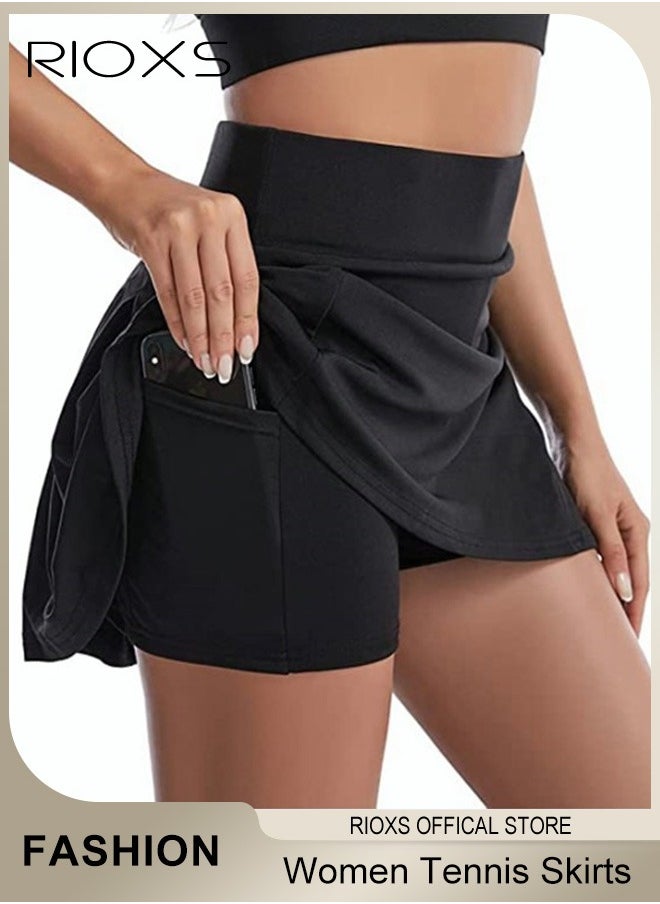 RIOXS - Women Tennis Skirts,Sports Skirts 2-In-1 Liner Shorts,Comfy Golf Skirts,High Waisted Skirts With Pockets For Athletic Skorts Running Pickleball,Workout Sportwear Skirts Shorts - Image 1
