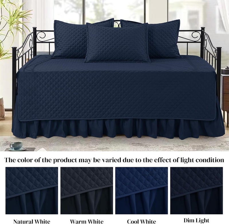 HOMBYS Daybed Cover Sets- Diamond Stitching Daybed Bedding Set, All Season Cozy Bedding with Bedskirt with Shams, Microfiber Filling, 5 Pieces, Navy Blue - Image 2