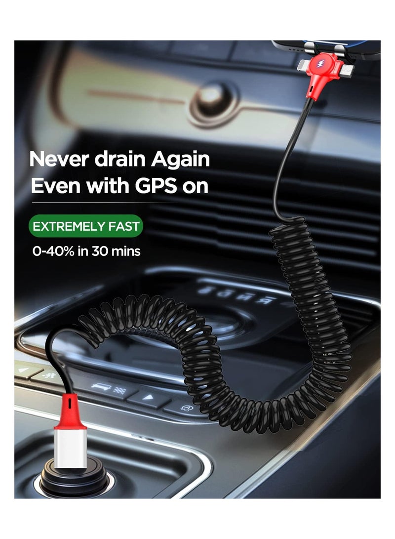 SYOSI Multi Charging Cable for Apple CarPlay Expansion Spring Coiled Cable Three in One Multi Retractable Cable with Micro USB IP Type C Connectors for Android A-pple Samsung - Image 5