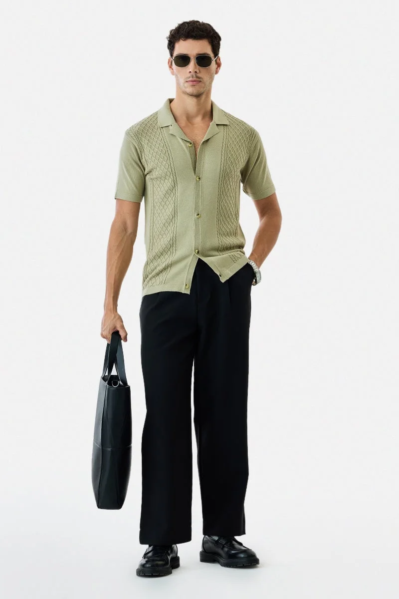 سنيتش قميص قطني % محبوك بأسلوب الكابل بقصة عادية