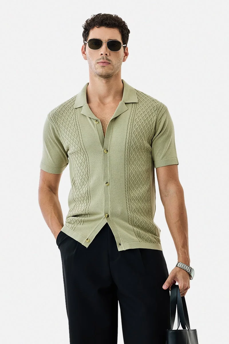 سنيتش قميص قطني % محبوك بأسلوب الكابل بقصة عادية